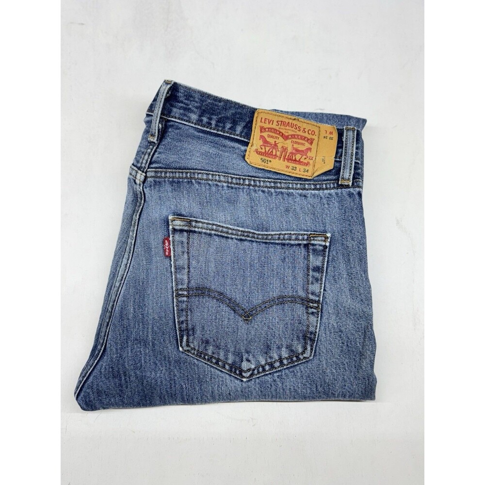 Levi’s 501 Jeans Mens 33x33 Blue Distressed Original Straight Leg Button Fly